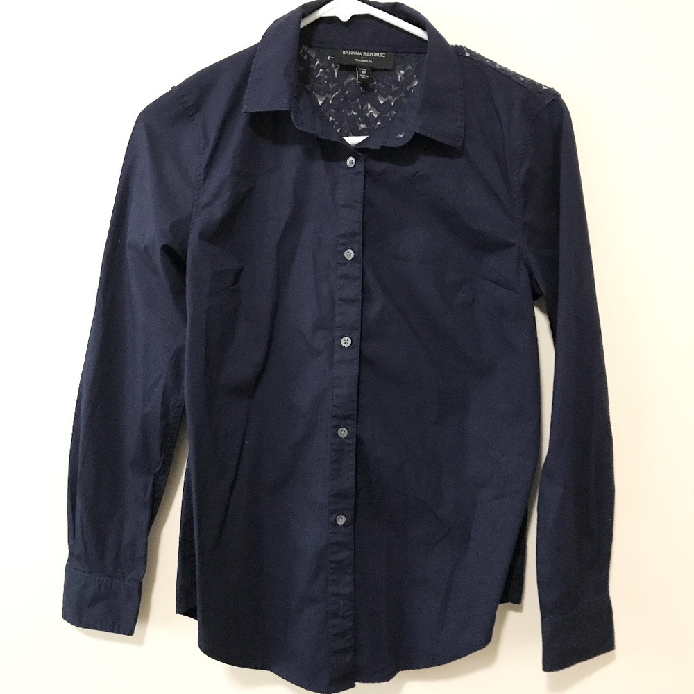 Banana Republic Navy Button Up Blouse Size 4P